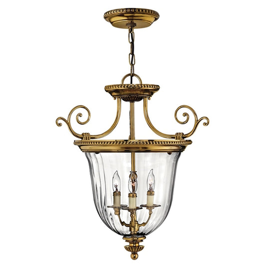 3-Light Small Pendant Solid Brass