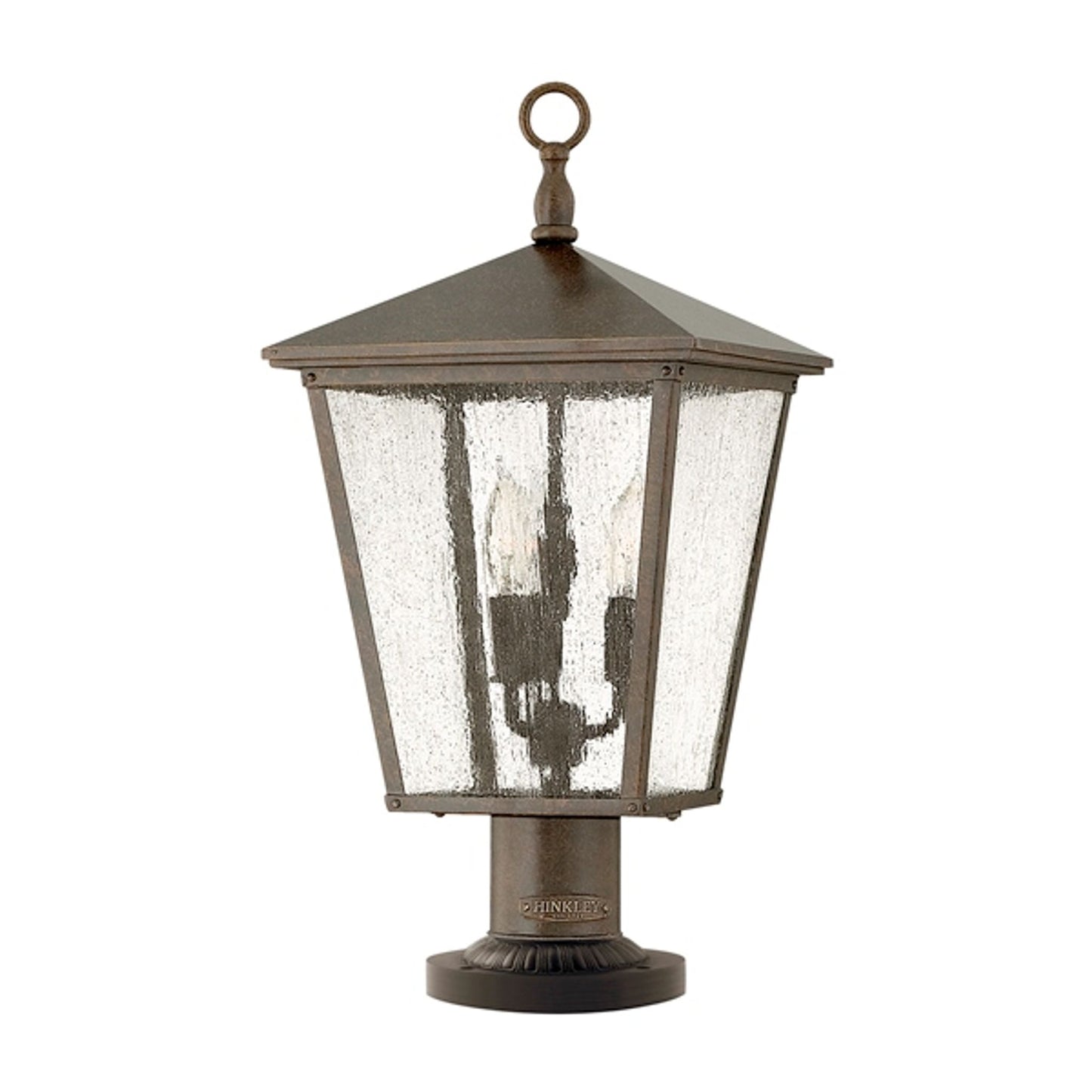 Trellis Three-Light Bronze Pedestal with Dense Clear Seedy Glass