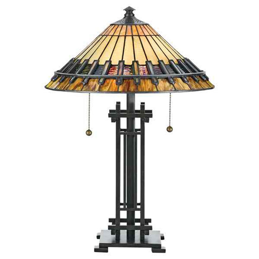 Chastain 2-Light Desk Lamp with Amber Glass Shade