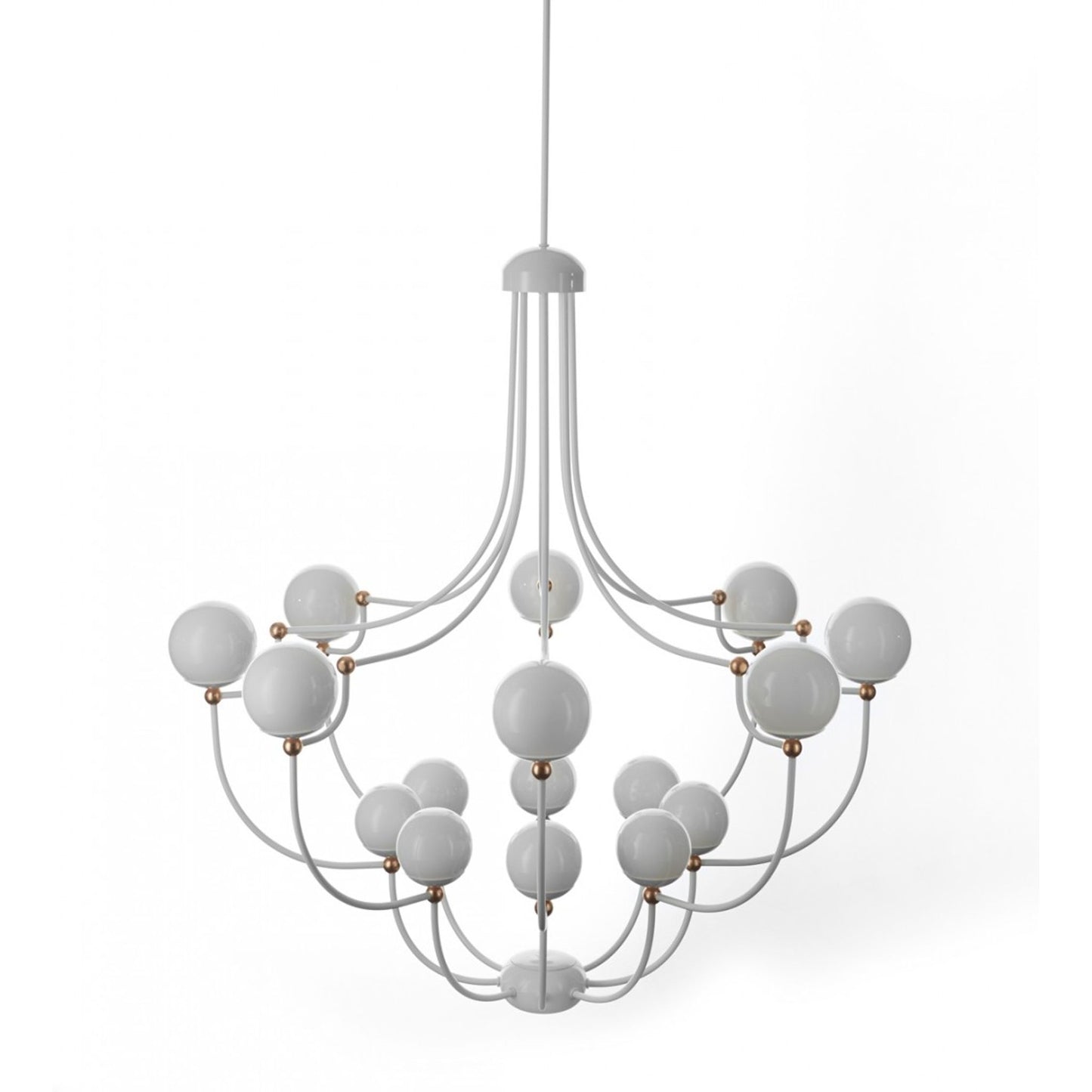 Dots 16-Light Chandelier with Copper Highlights White Glass Shades