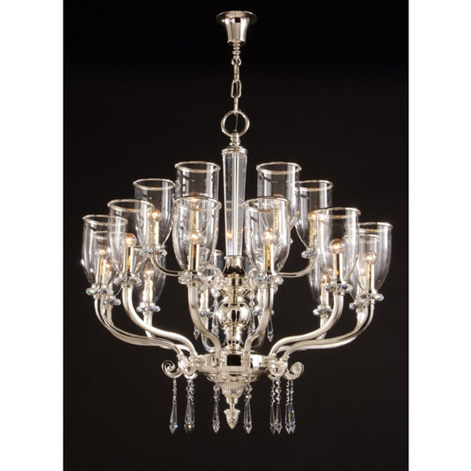 Gallery 18-Light Crystal Glass Chandelier with Glass Shade