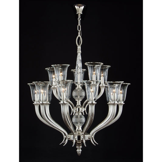 Gallery 15-Light Crystal Glass Chandelier with Glass Shade