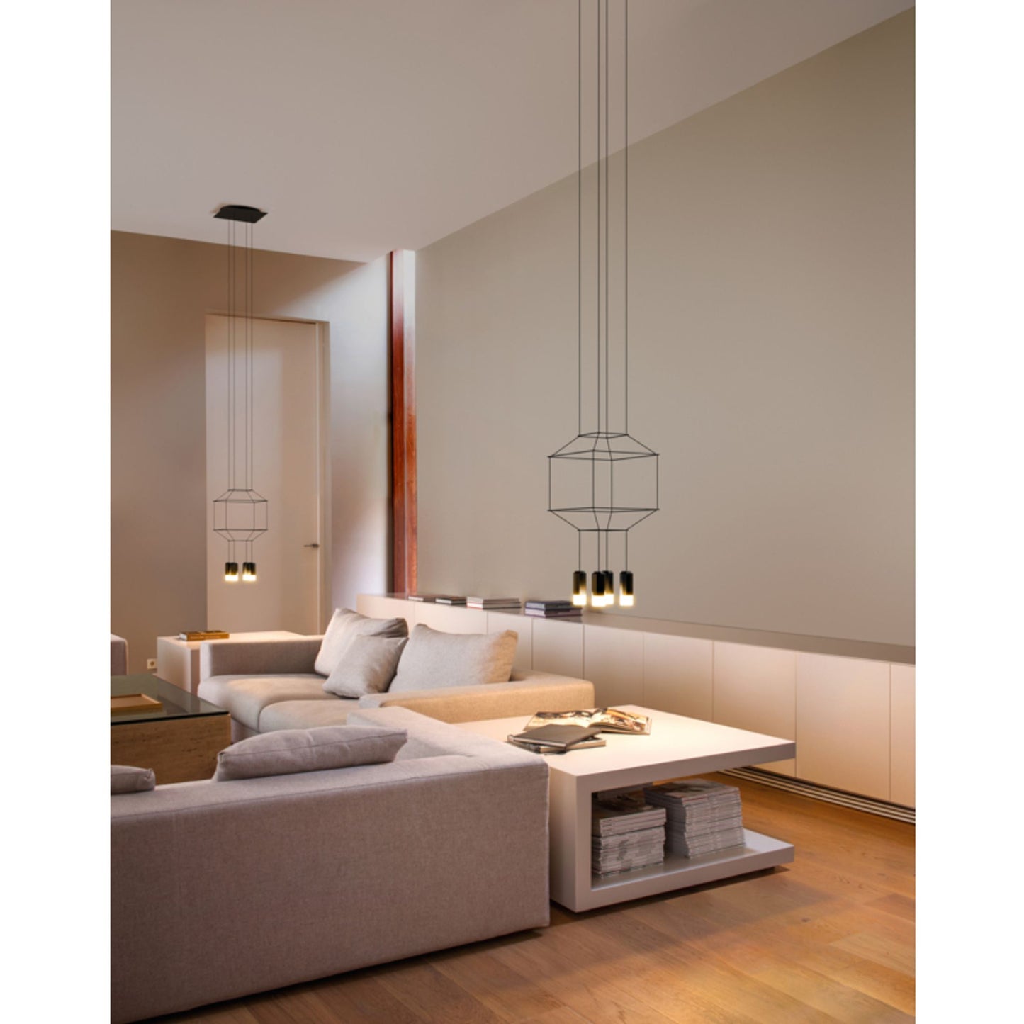 Wireflow Square Four-Light LED Pendant with Black Glass Diffuser