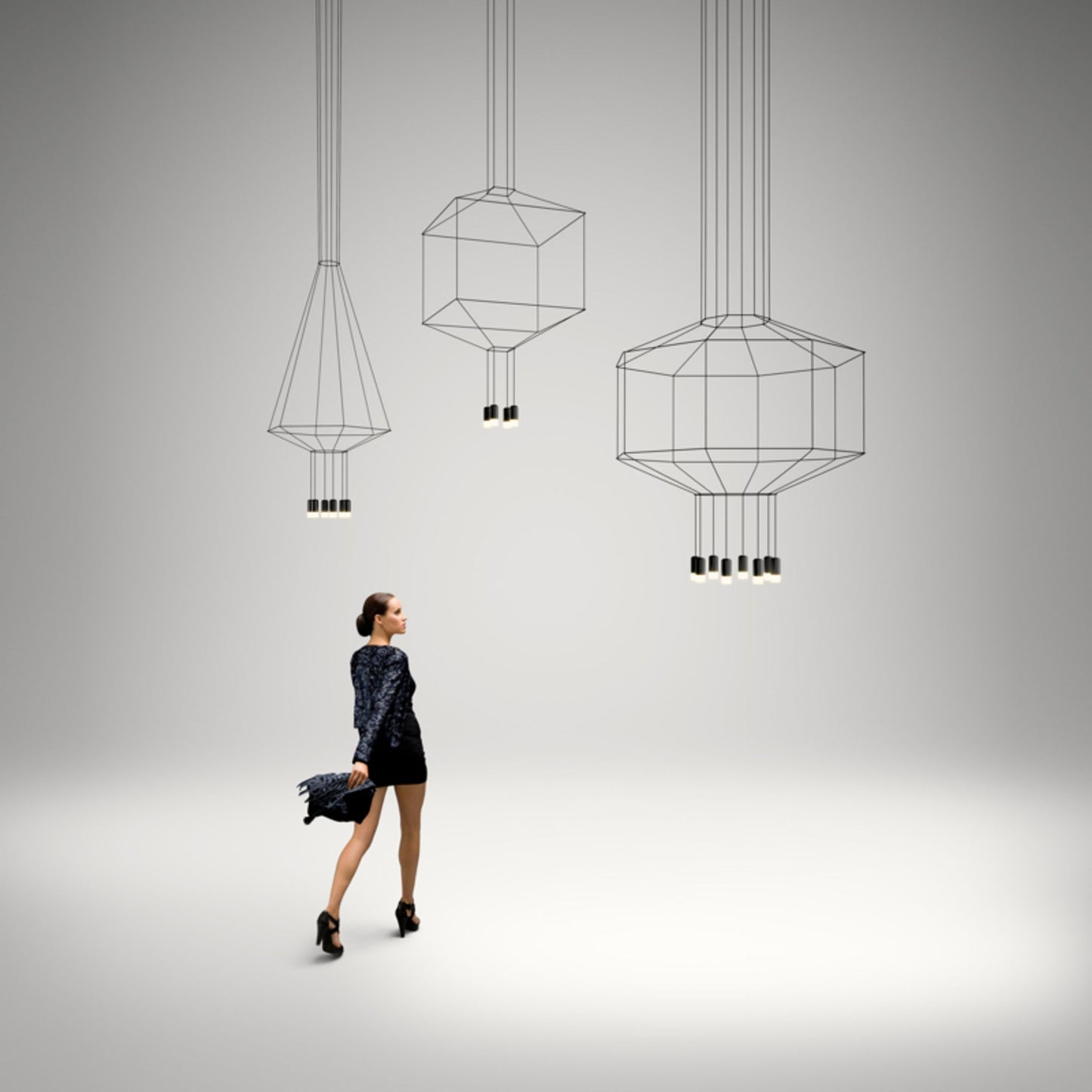 Wireflow Square Four-Light LED Pendant with Black Glass Diffuser