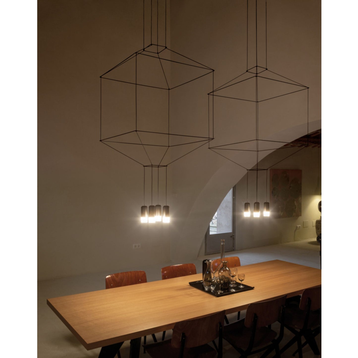 Wireflow Square Four-Light LED Pendant with Black Glass Diffuser