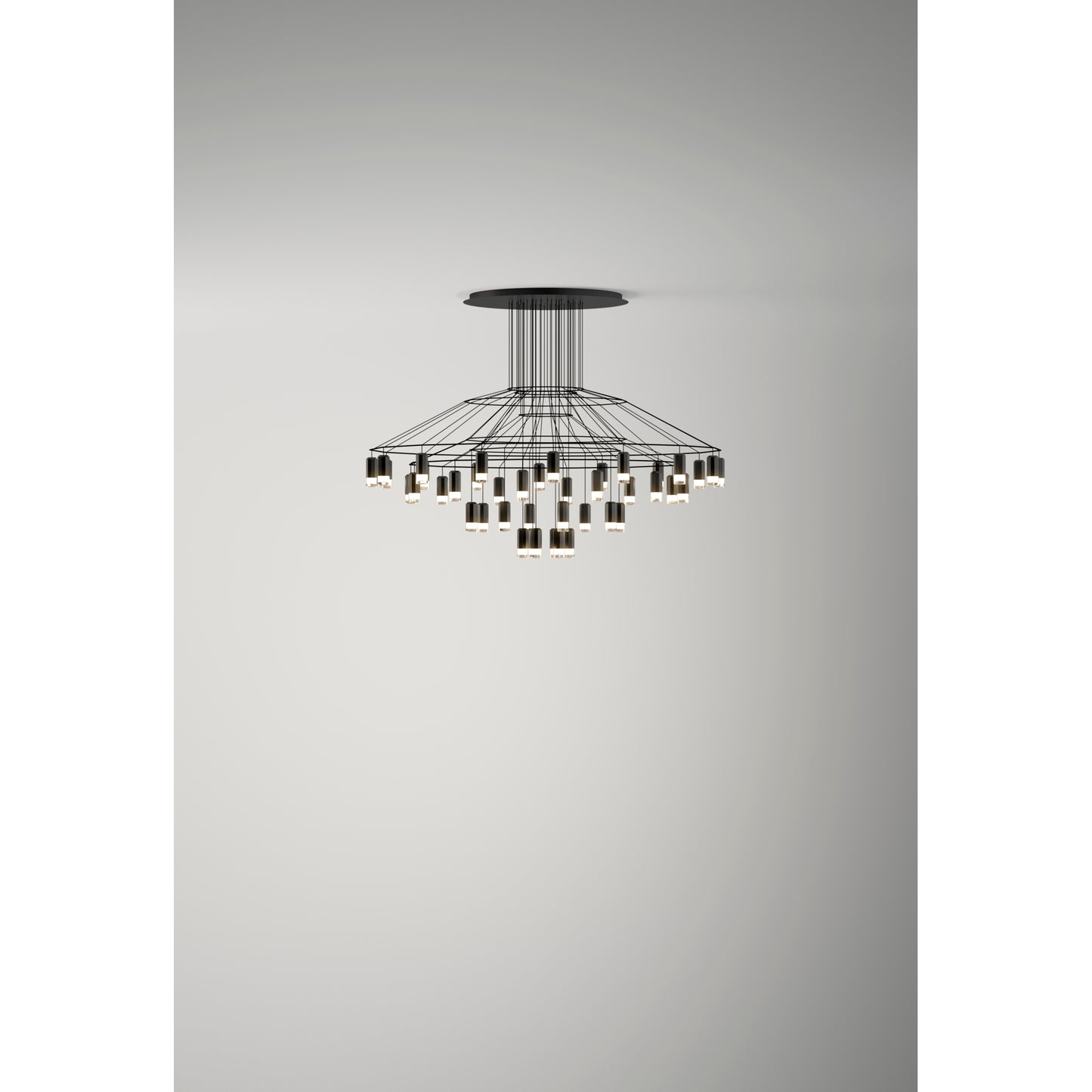 Wireflow Chandelier Forty-Two Light LED Pendant with Pressed Glass Diffuser