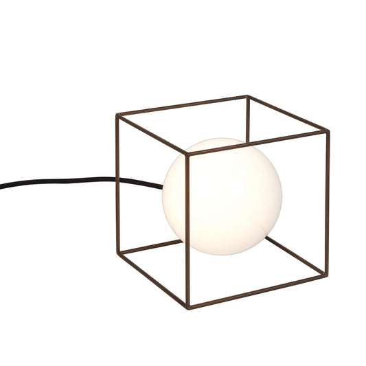 Wire Small Square Table Lamp with White Glass