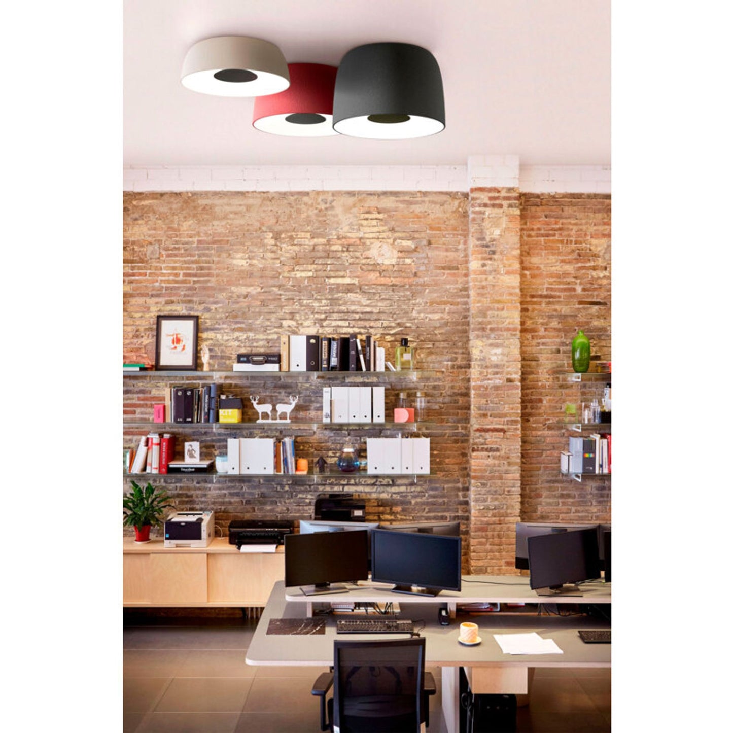 Djembe C 65.45 Large LED Ceiling Surface with Stone Texture Outer and smooth Satin White Inner