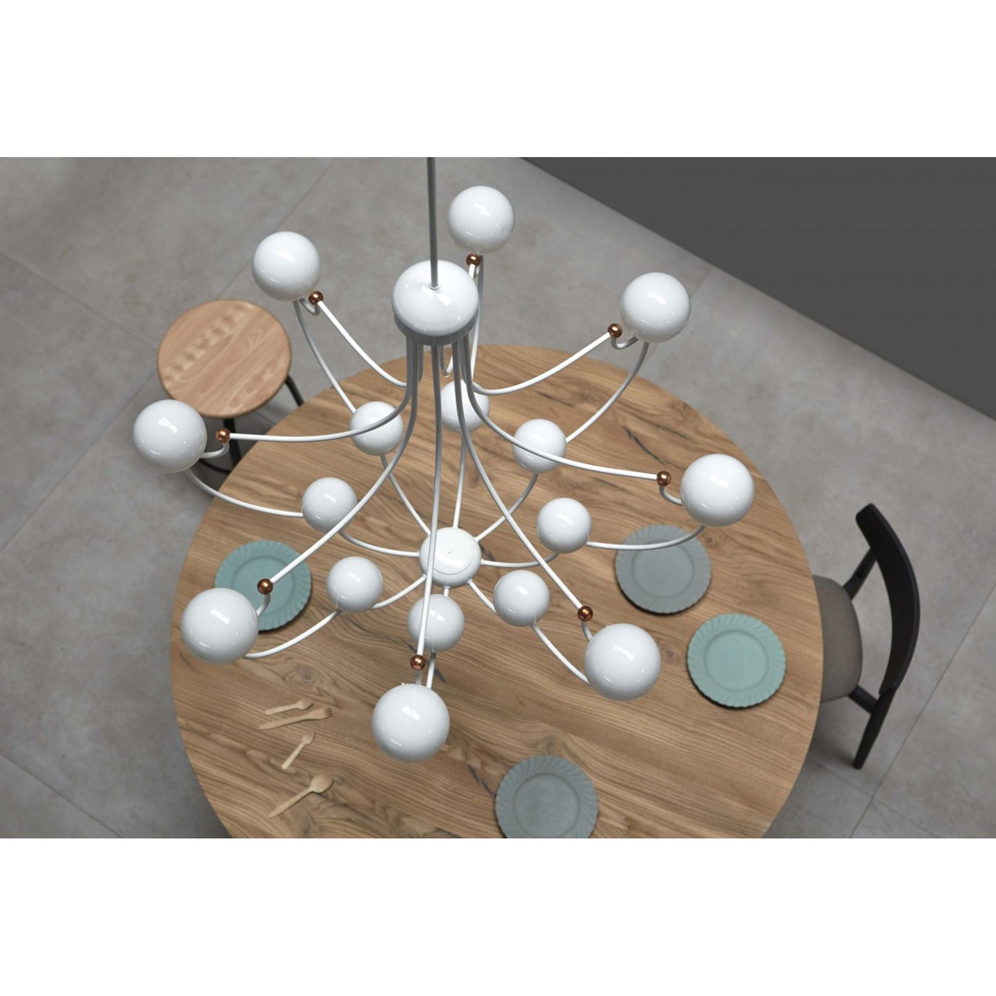 Dots 16-Light Chandelier with Copper Highlights White Glass Shades