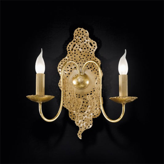 Rococo Two-Light Wall Bracket with Antiqued Gold Leaf Spot Details