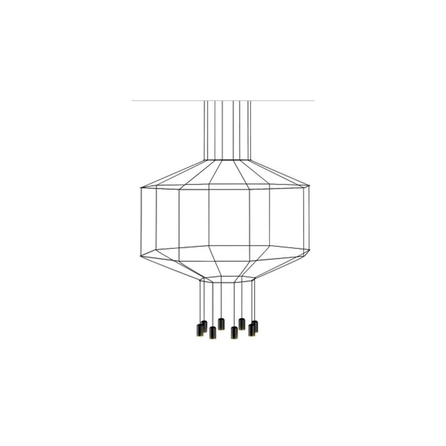 Wireflow Eight-Light Pendant with Black Glass Diffuser