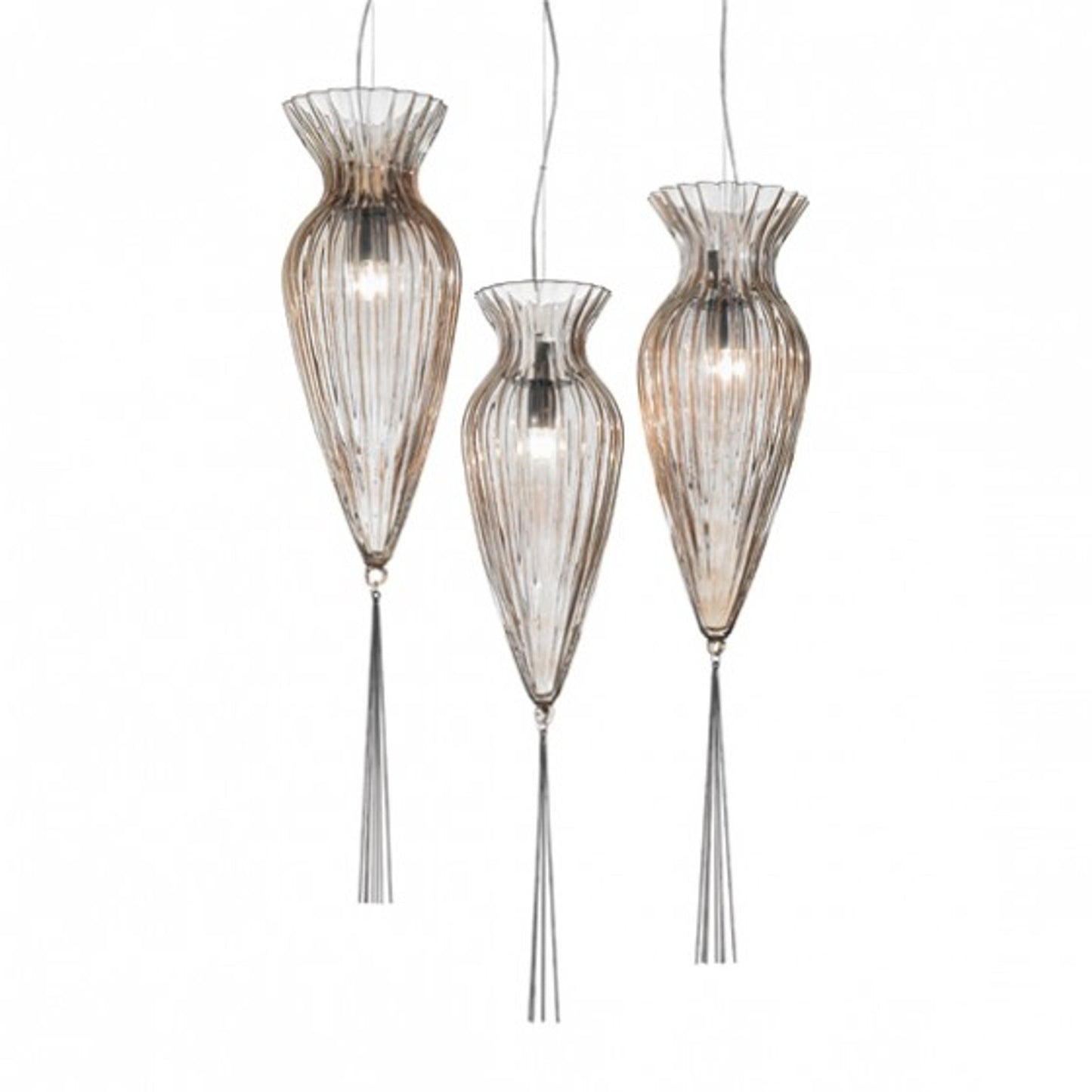 Goccia One-Light Pendant with Metal Drop Smooth Slender Shape Murano Glass