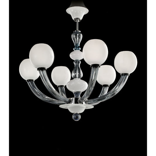 Gritti Six-Light Polished Chrome Chandelier with Glass Shade