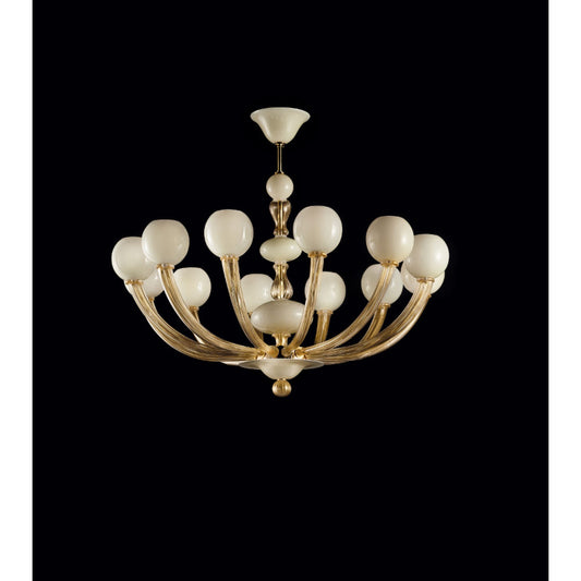 Gritti Twelve-Light Polished Gold Chandelier with Glass Shade