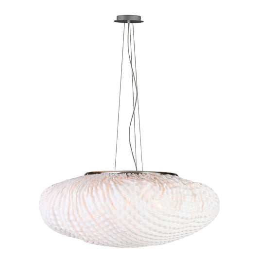 Tati Large Oval Pendant with Woven Organic Chequered Textured Shell