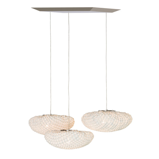 Tati Three-Light Oval Pendant with Woven Organic Chequered Textured Shell