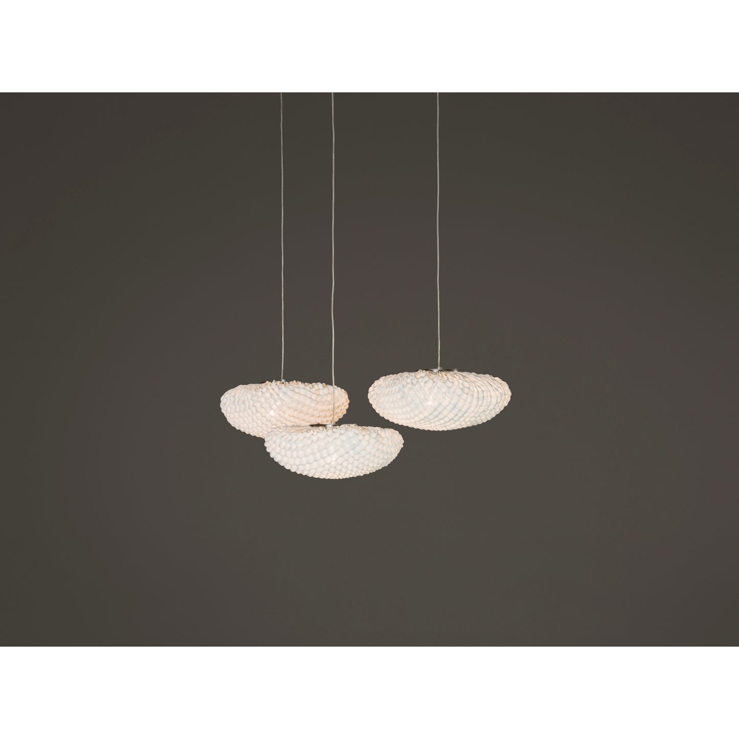 Tati Three-Light Oval Pendant with Woven Organic Chequered Textured Shell