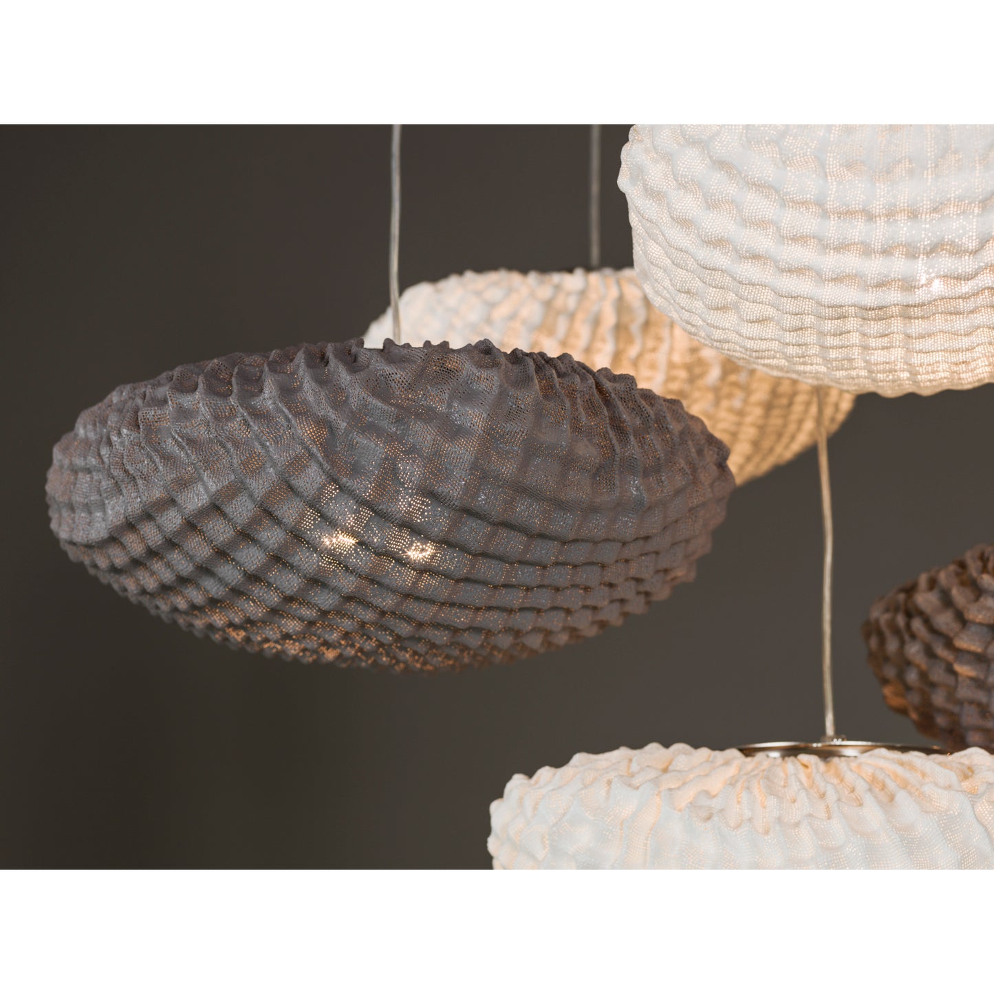 Tati Five-Light Oval Pendant with Woven Organic Chequered Textured Shell