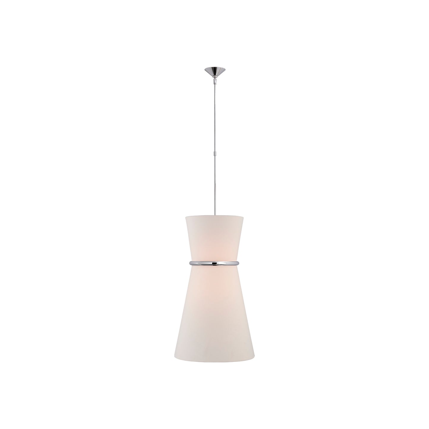 Clarkson Large Single Pendant in Polished Nickel with Linen Shade