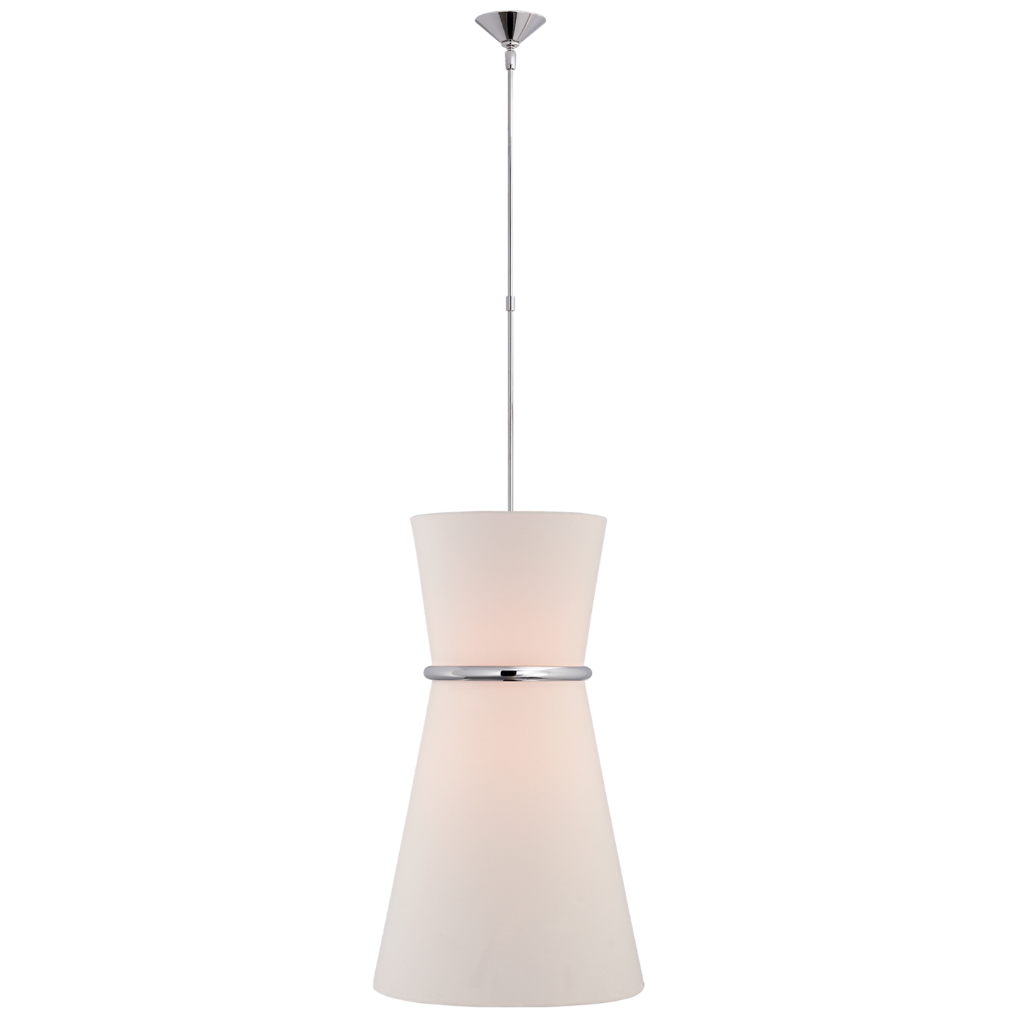 Clarkson Large Single Pendant in Polished Nickel with Linen Shade