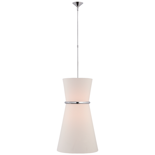 Clarkson Large Single Pendant in Polished Nickel with Linen Shade