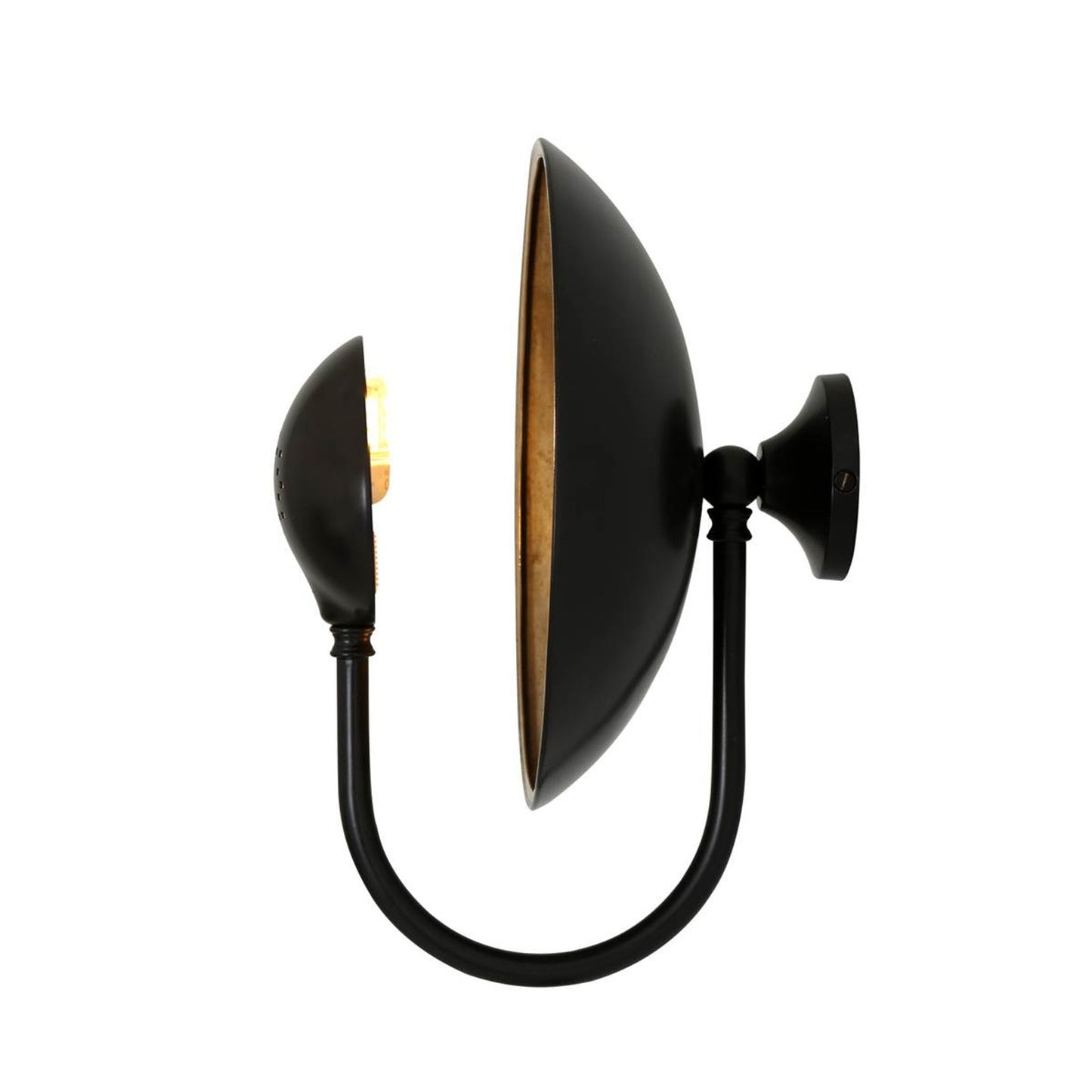 Orebro Industrial Matt Black Wall Light with Large Brass Reflective Dish