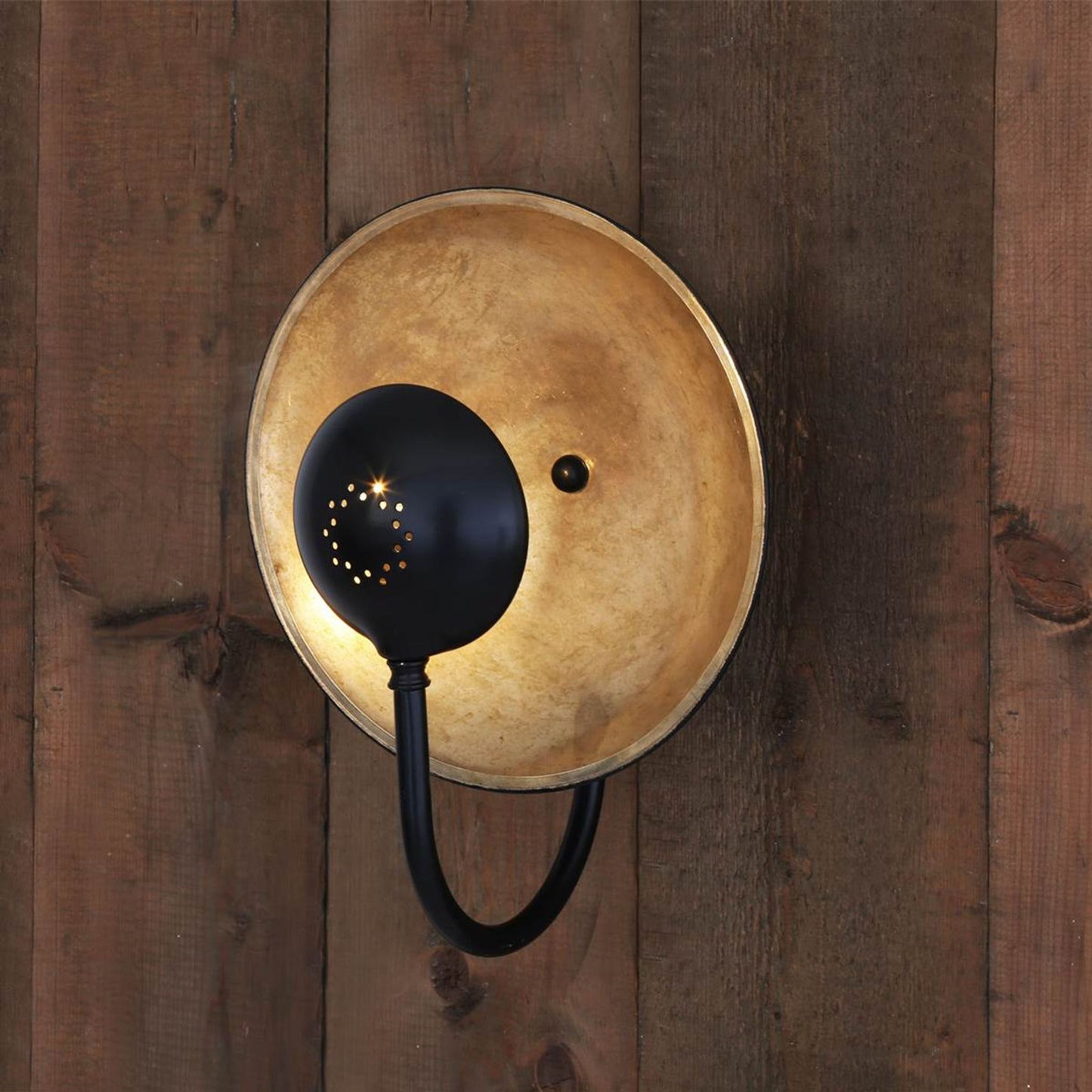 Orebro Industrial Matt Black Wall Light with Large Brass Reflective Dish