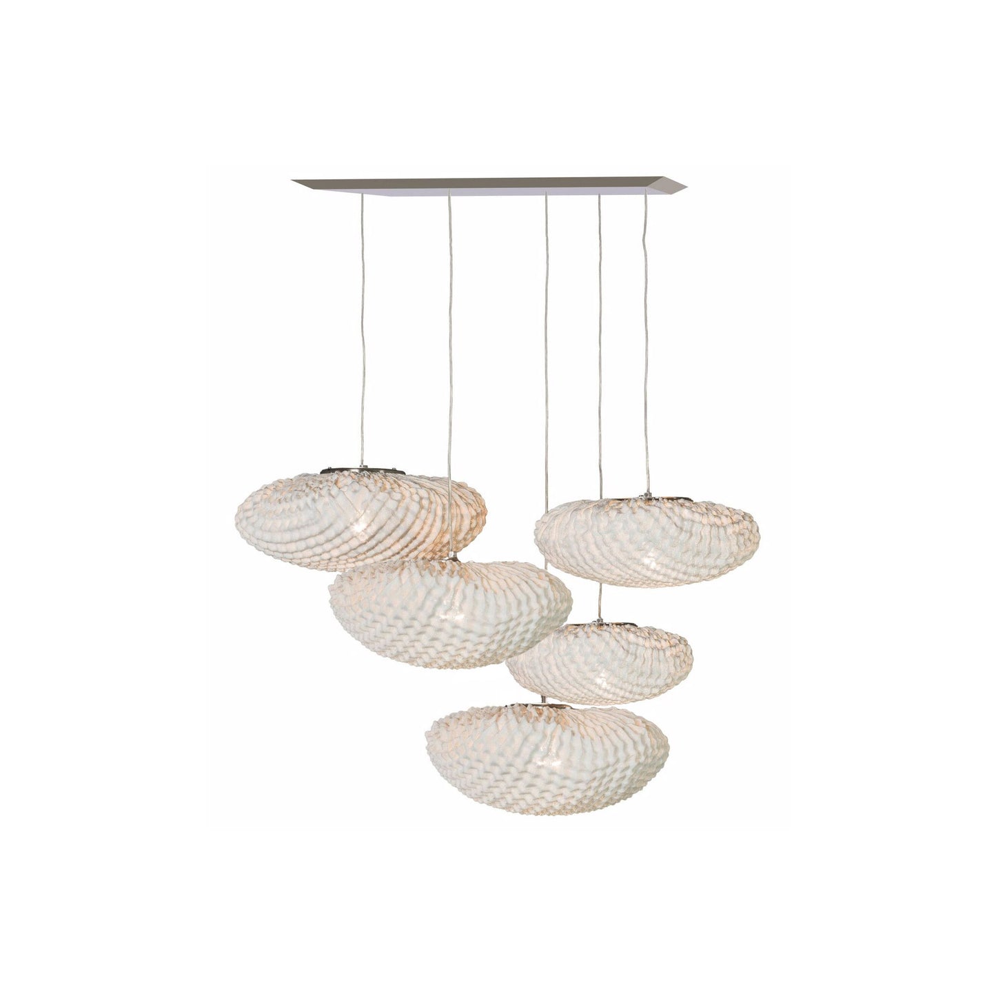 Tati Five-Light Oval Pendant with Woven Organic Chequered Textured Shell