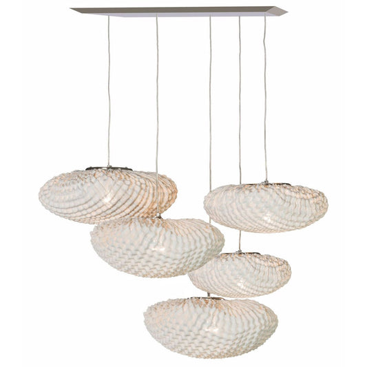 Tati Five-Light Oval Pendant with Woven Organic Chequered Textured Shell