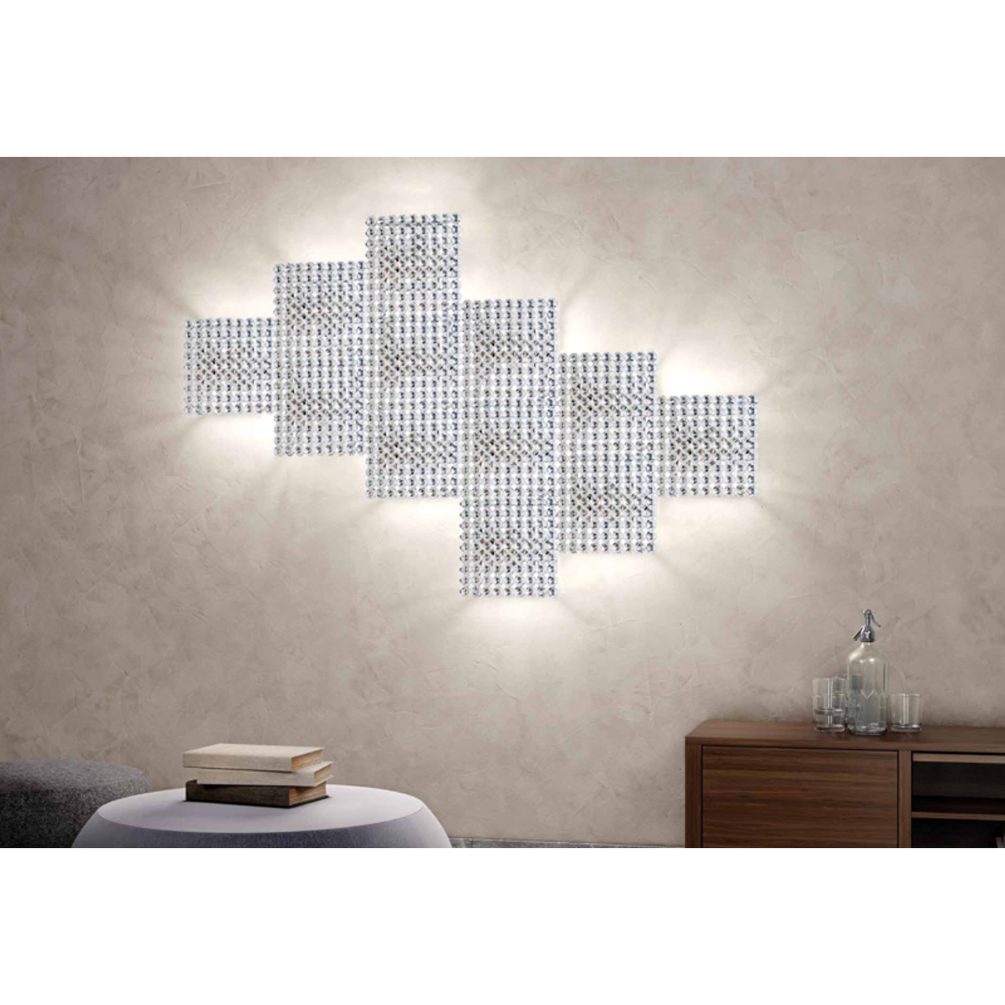 Topazio AP 39x39 4-Light Wall Lamp Nickel with Octagonal Crystals