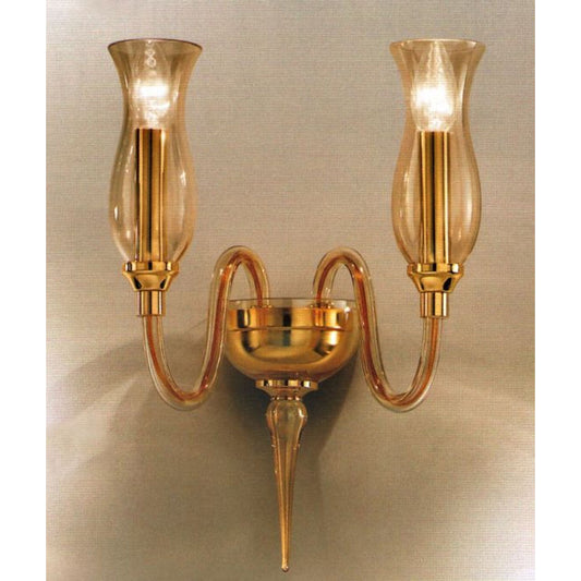 Teodato Two-Light Gold Upward Wall Lamp with Glass Arm