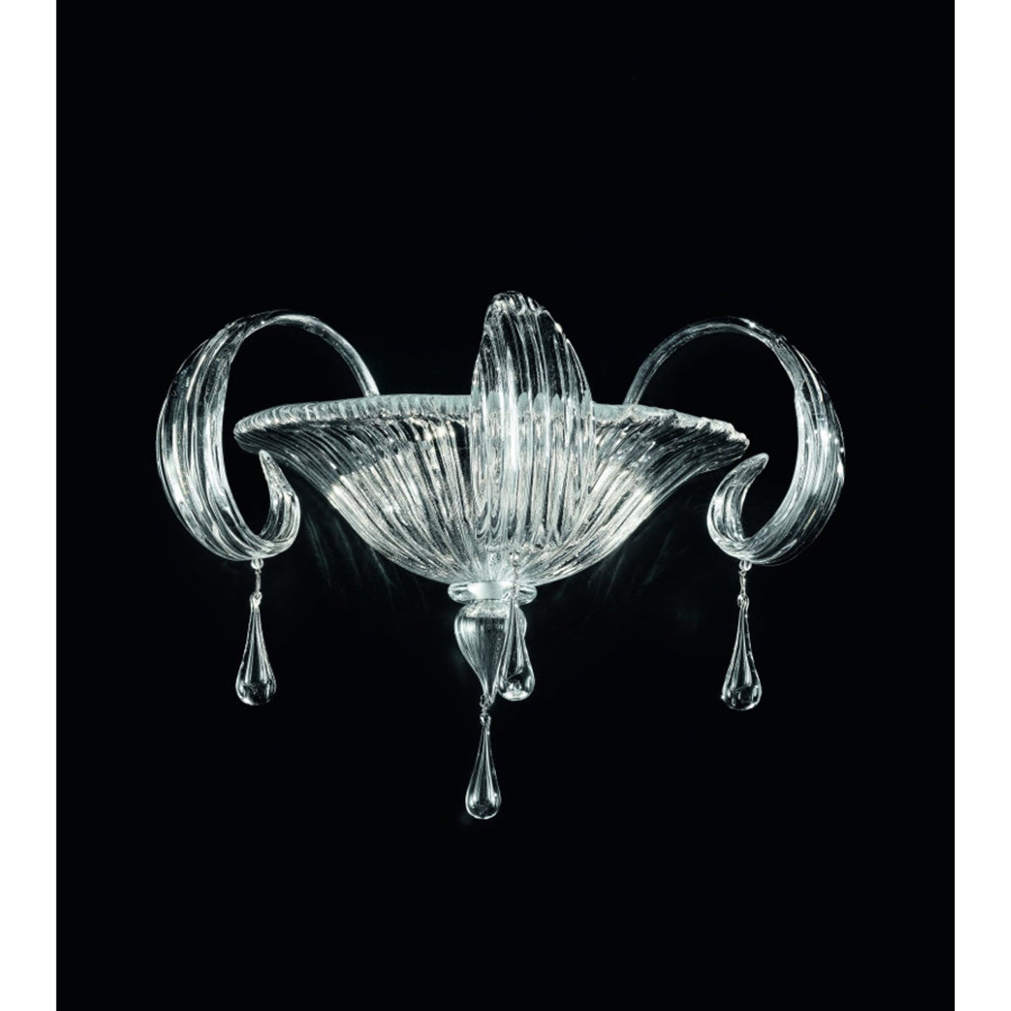 Molin Two-Light Chrome Wall Lamp with Curved Glass Arm and Crystal Drops