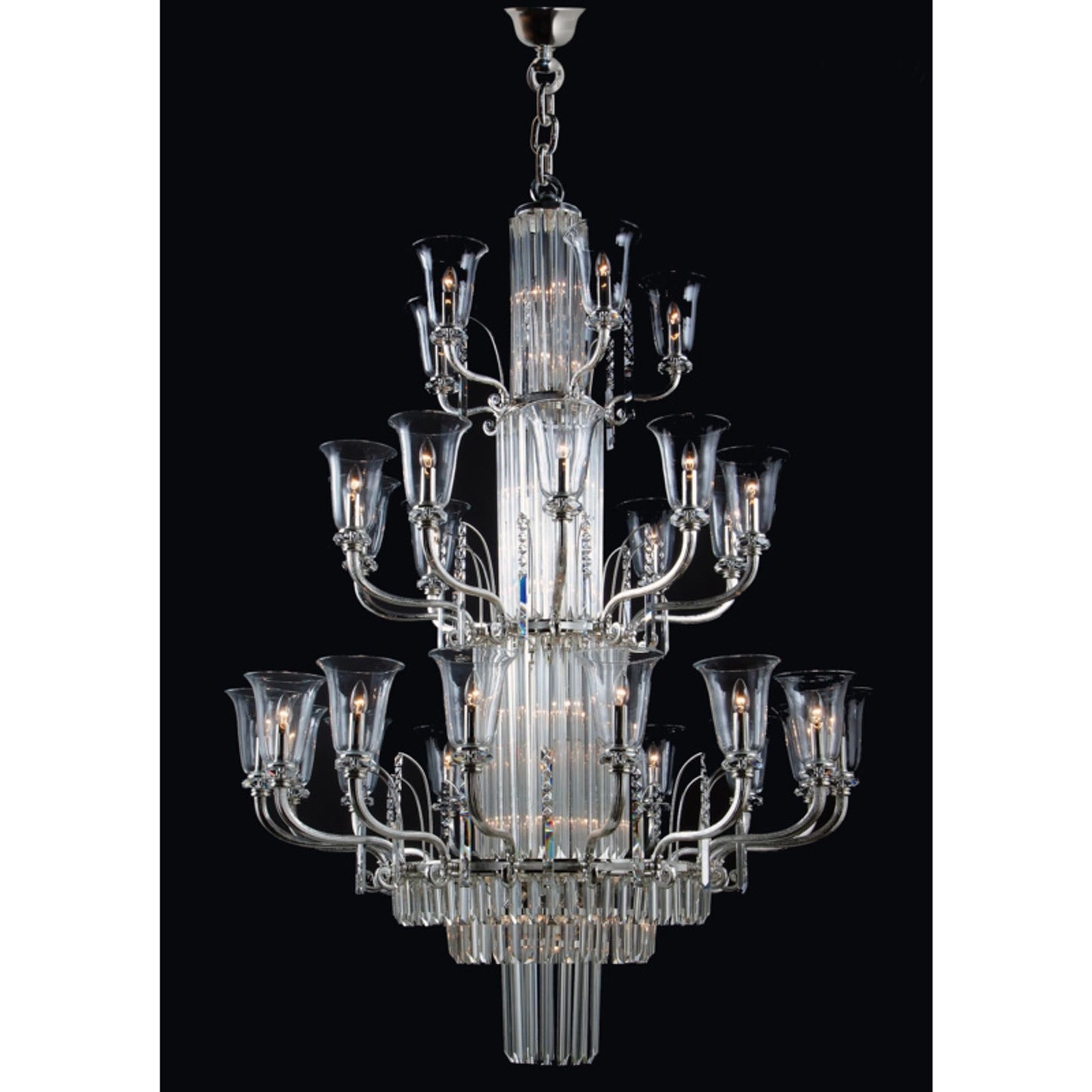 Gallery 48-Light Crystal Glass Chandelier with Glass Shade