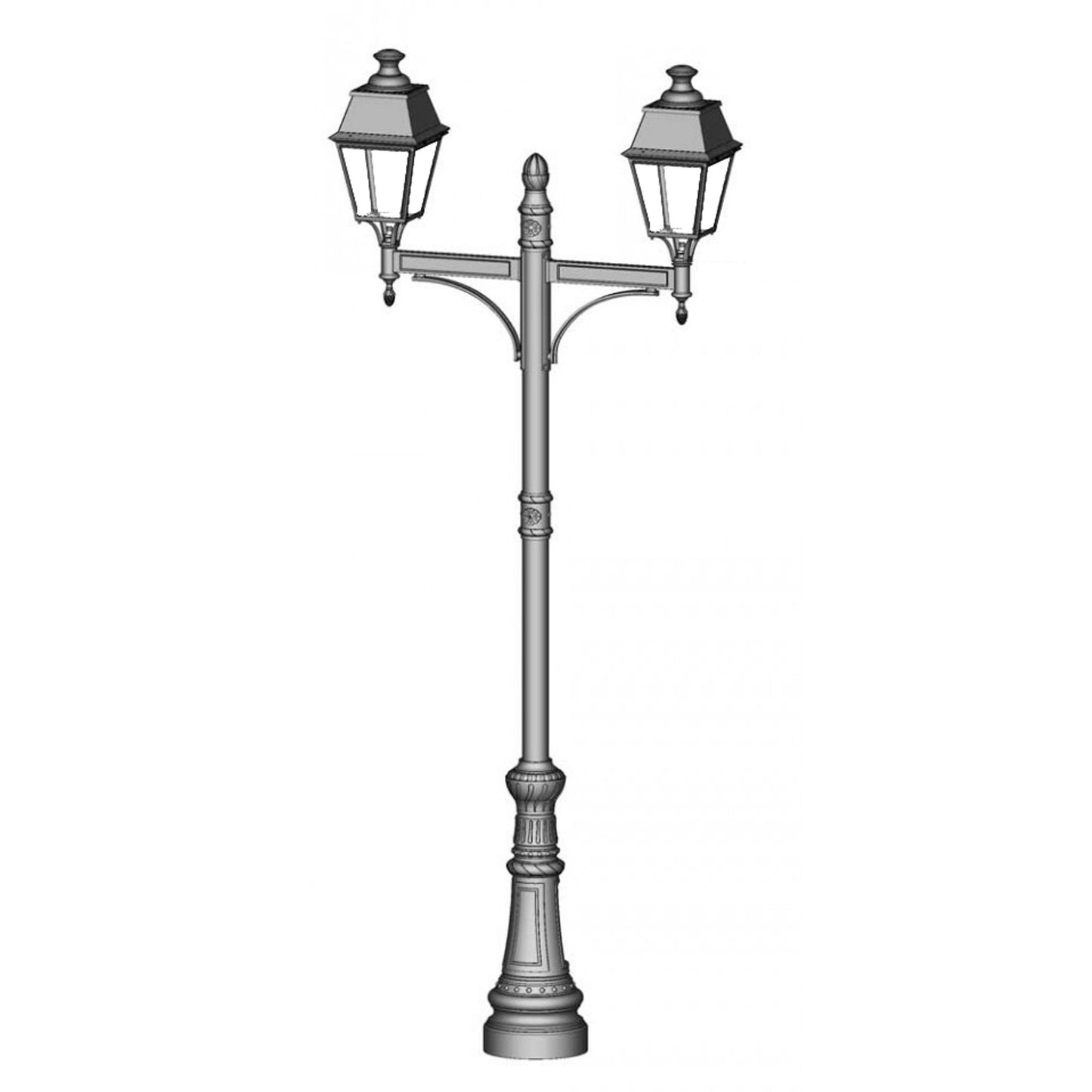 Avenue 4 Large Double Arm Opal Glass Street Lamp with Four-Sided Lantern