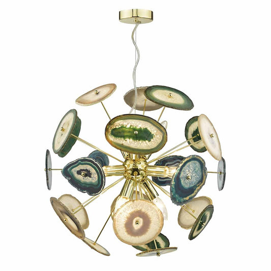 Achates 9-Light Adjustable Pendant Sliced & Polished Agate rock