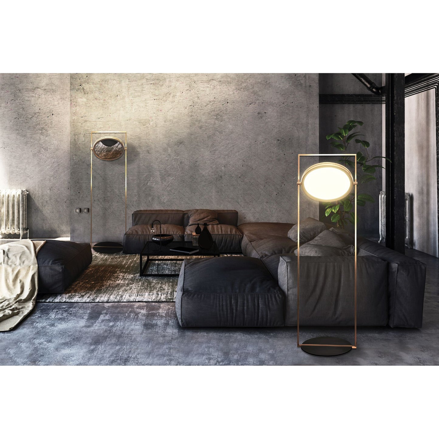 Dorian FL LED Floor Lamp with Satin White Diffuser & Smoke Mirror