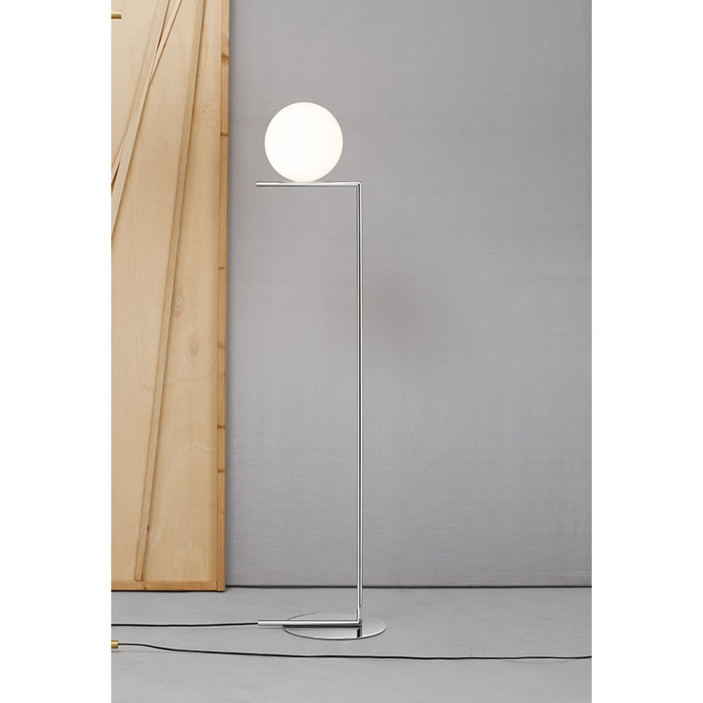 IC F2 Large Steel Floor Lamp with Blown Glass Opal Diffuser