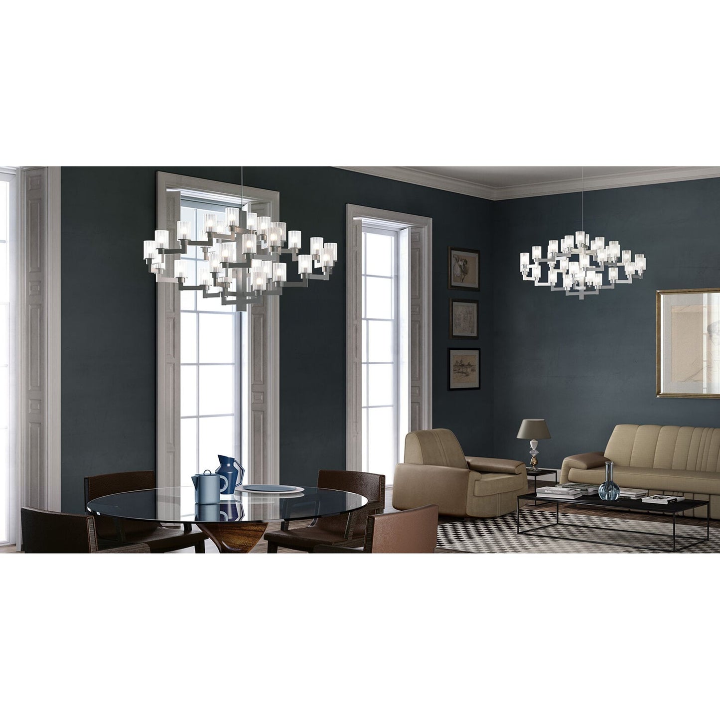 Artu 32-Light Metal Chandelier with Satin Glass Diffusers