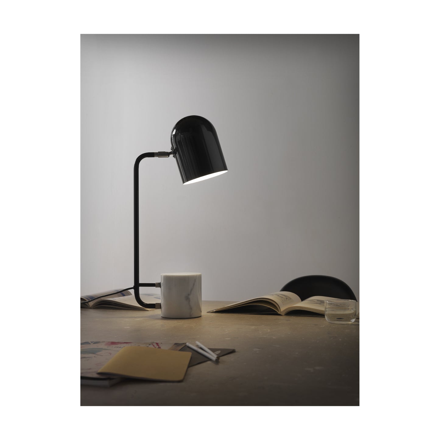 Luca Shiny Black Chrome Desk Lamp with White Marble Base