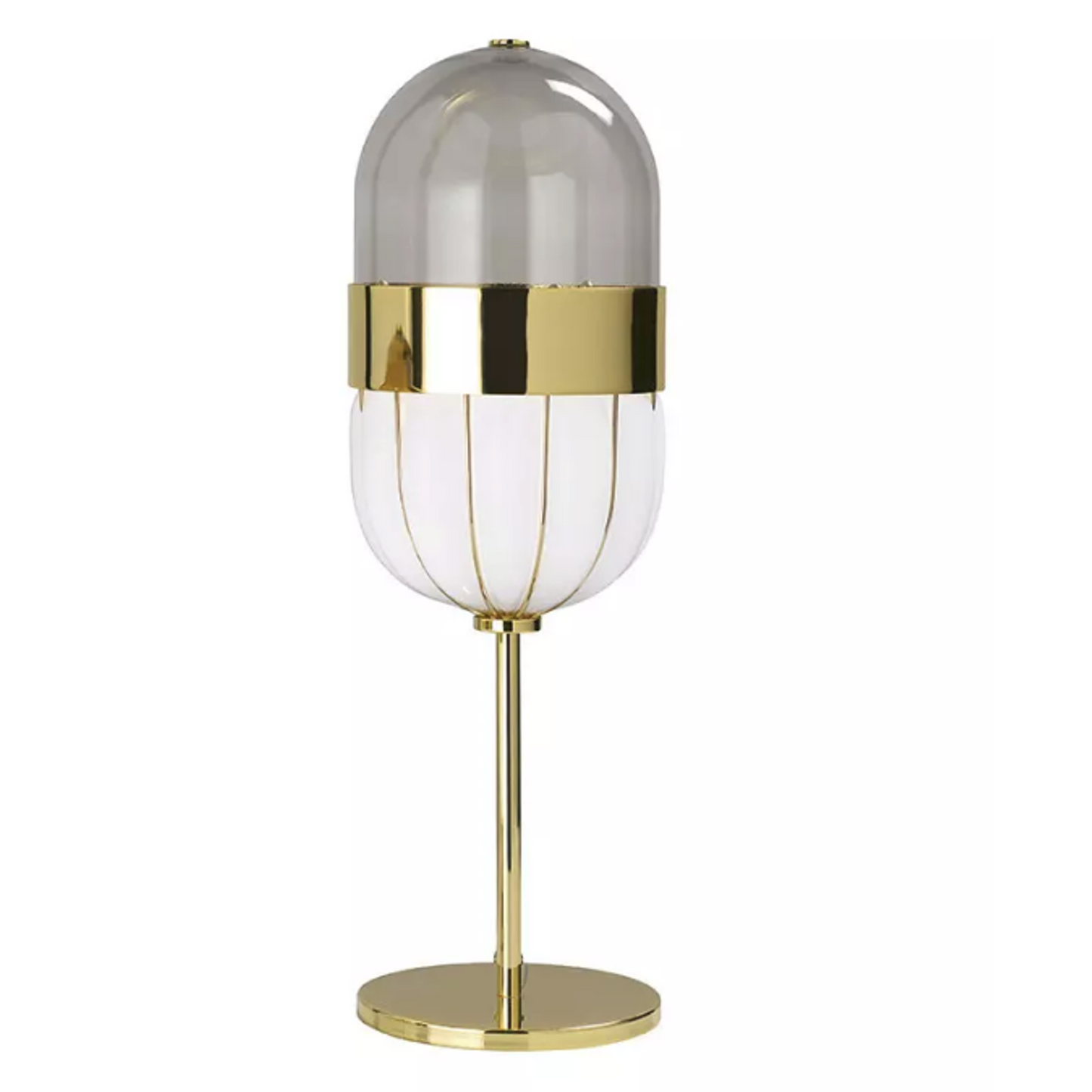 Pill Table Lamp with Gold Metal Cage