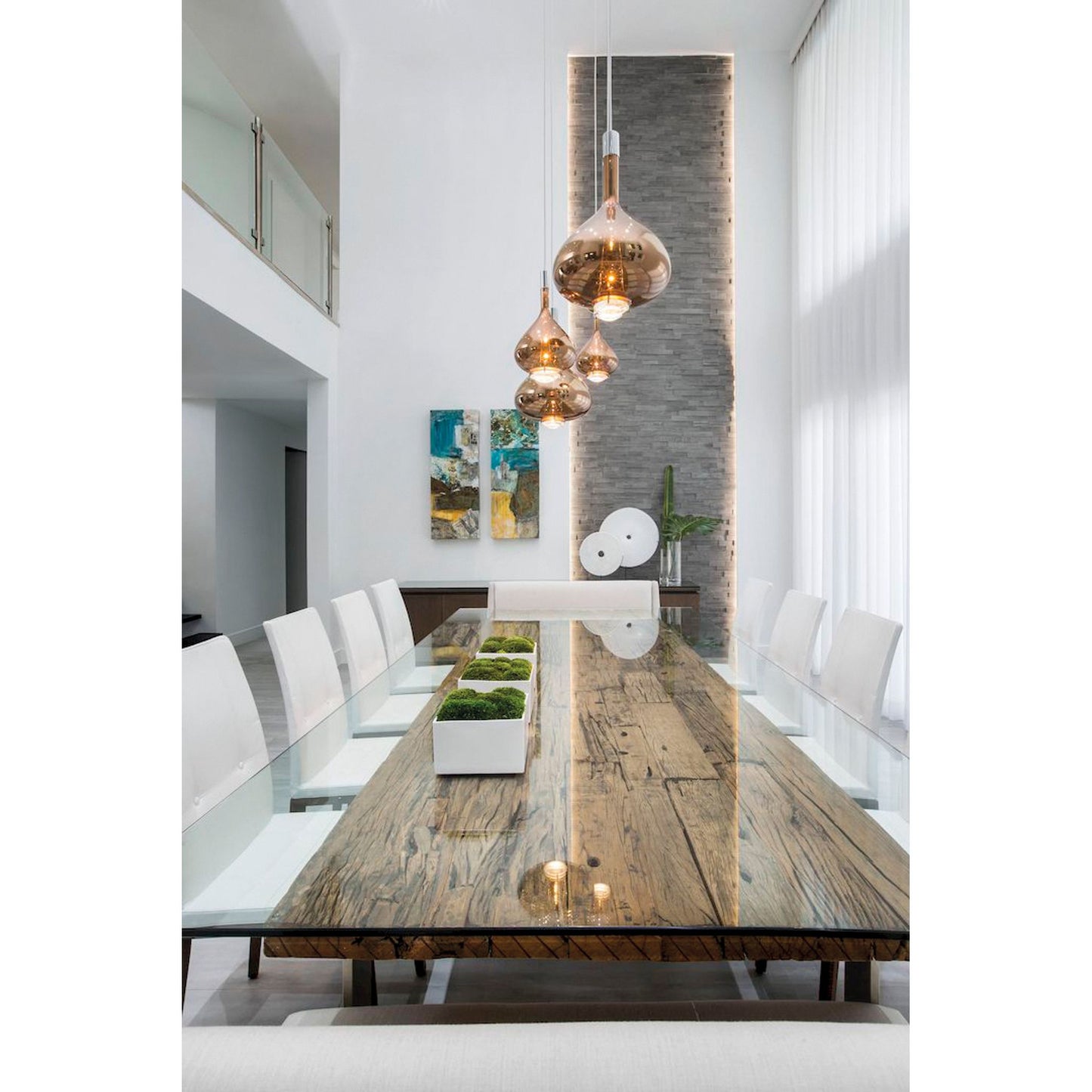 Sky Fall Large Metal Frame LED Pendant with Blown Glass Diffuser