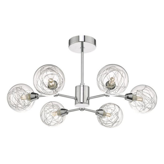 Tyka 6-Light Semi Flush Polished Chrome with Clear Glass Shade