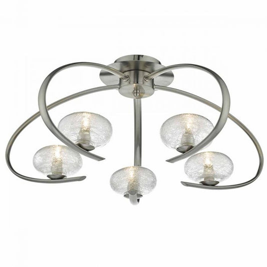 Leighton 5-Light Semi Flush in Satin Chrome with Sugar Cane Glass