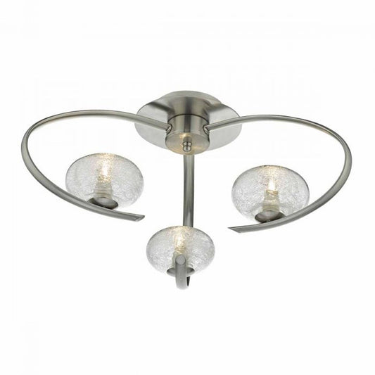 Leighton 3-Light Semi Flush in Satin Chrome with Sugar Cane Glass