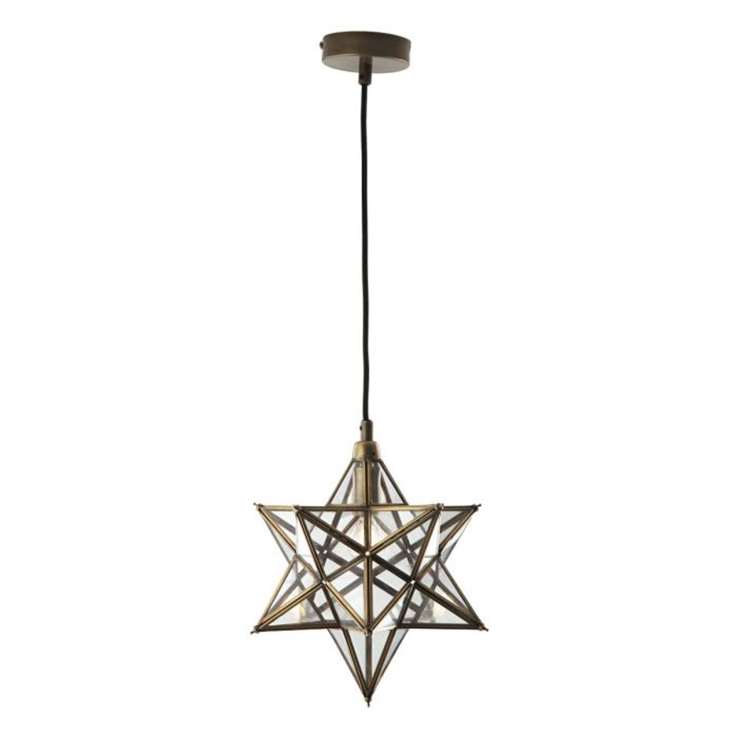 Ilario Glass Panelled Star Pendant with Antique Brass Finish