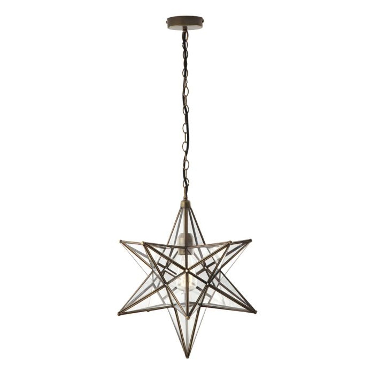 Ilario Glass Panelled Star Pendant with Antique Brass Finish