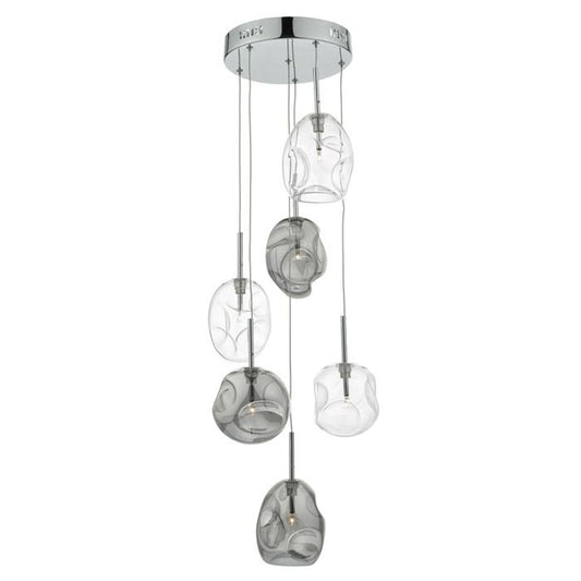 Quinn 6-Light Cluster Pendant with Organically Shaped Blown Glass