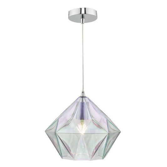 Gaia 1-Light Pendant Polished Chrome with Iridised Bevelled Glass