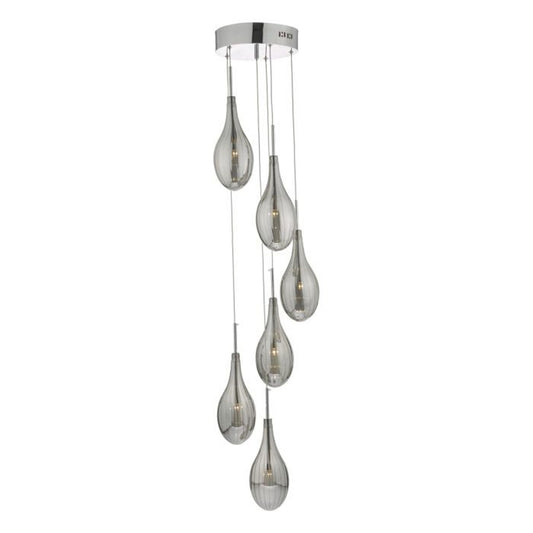 Seta 6-Light Cluster Pendant Polished Chrome with Smoked Glass Shades