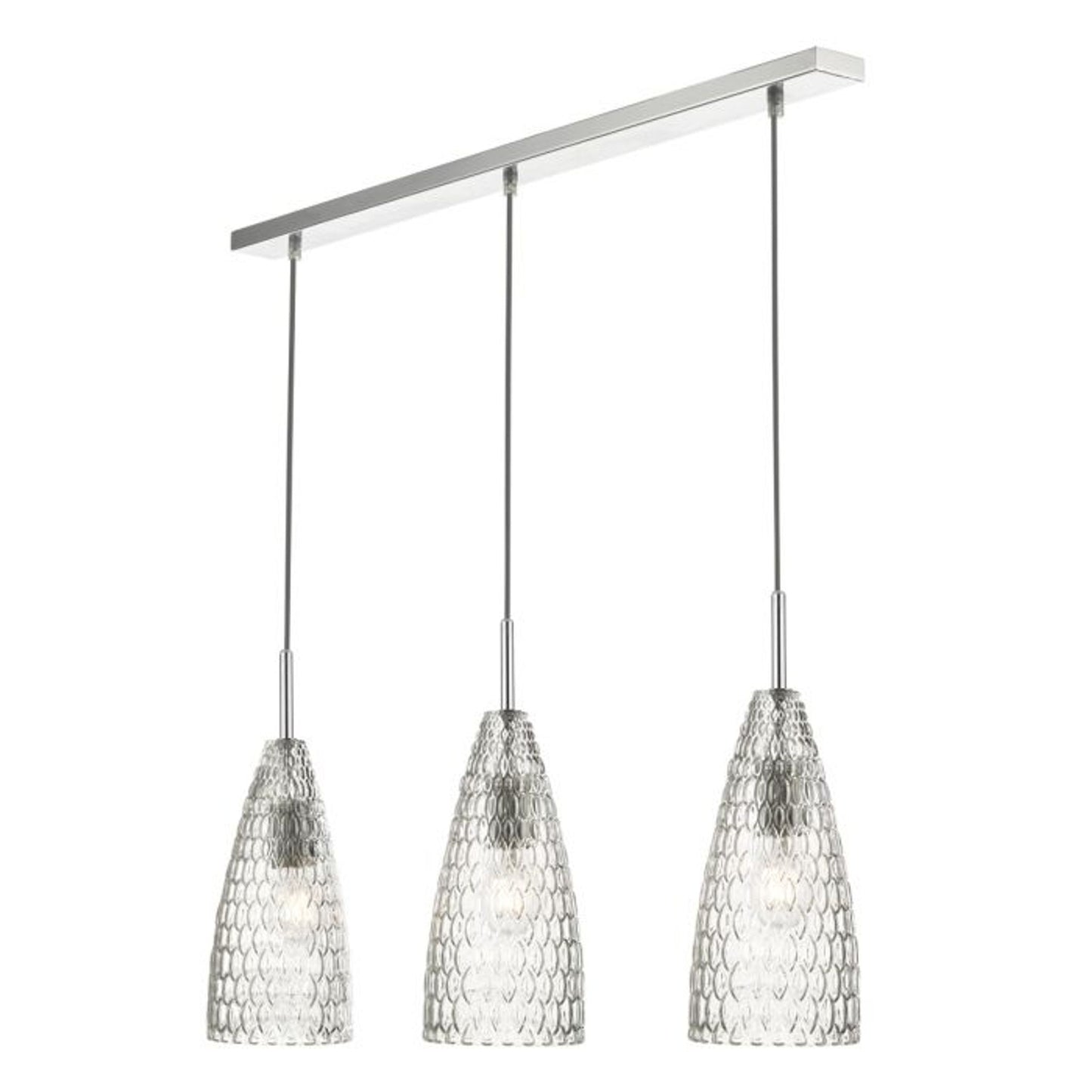 Zuka 3-Light Bar Pendant Polished Chrome with Textured Glass